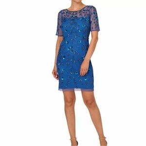 Adrianna Papell Royal Blue Embroidered Mini Dress